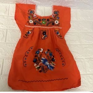 Traditional Mexican Girls Dress Embroidered Multi Color Flowers Dress SZ 2T